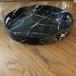 Round Black and White 18” Marble Design Bar, Serving, or Decorative Tray