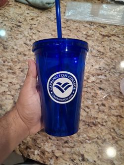 Carrington college cup with straw