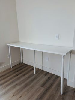 Long White IKEA LAGKAPTEN Desk with 5 OLOV Adjustable Legs – 79 inches