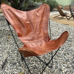 Brown Leather Folding Butterfly Chair