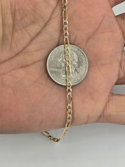 10k Real Gold Solid Style Figaro Diamond cut Chain 3mm 18 Inches