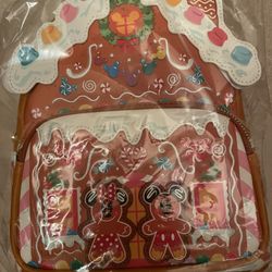 Loungefly Backpack Disney Mickey Minnie Gingerbread House Brand New 