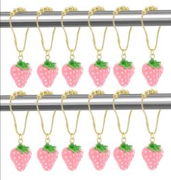 Shower Curtain Hooks,12PCS Strawberry Curtain Hook Ring,Rustproof Shower Curtain Hanger Clips, Decorative Shower Hook Rings for Shower Curtain Rod,Bat