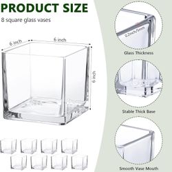 9 Square Glass Vase 6 x 6 x 6 Inch Clear Cube Wedding Flower Vase Floating Candle Holders for Centerpiece Home Garden Wedding Formal Di