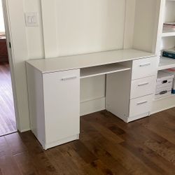 Computer Desk With 3 Drawers, 1 Door And Storage Shelf