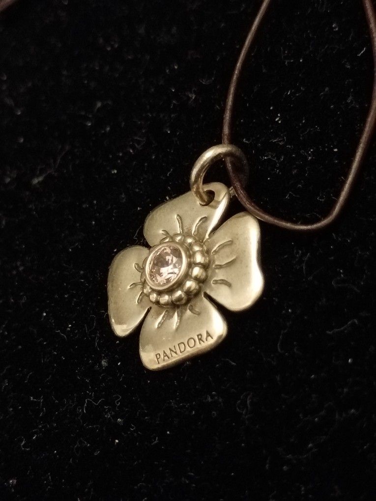 Pandora 925 Sterling Silver Pink Stone Flower Pendant