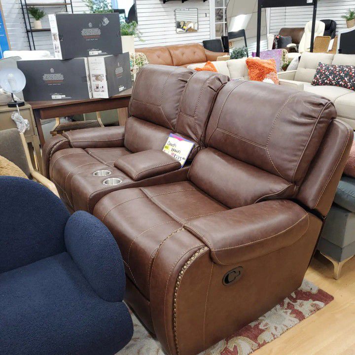 Leather Sofa With Manual Gliding Recliners 