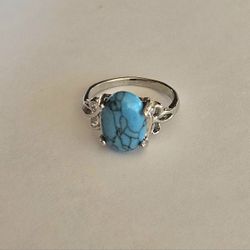 TURQUOISE BLUE HOWLITE NEW SIZE 9 SILVER RING