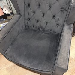 Tufted Velvet Accent Chair w/ Nailhead Trim – Dark Gray