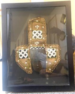 Framed Kuba Bwoom helmet mask from the Democratic Republic of Congo, Africa.  