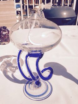 Handblown oil lamp blue