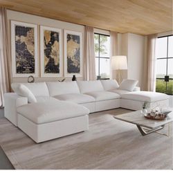Modular Sectional Cloud Sofa Couch, 157.32" Modern U Shape Minimalism Sofas Couches , White Sofa