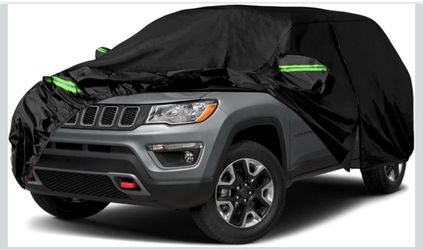 Waterproof SUV Car Cover with Door zipper and Green Reflective Strips, original price $57