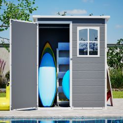 5x3ft Gray Resin Outdoor Storage Shed with Floor, Waterproof Lockable Design and Window - Ideal Tool & Garden Storage for Backyard, Patio, Lawn