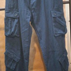 Men's Cargo Pants Six Pockets And Zipper Tie At Bottom Tight In Front Drawstring Size 3434 Excellent Condition
