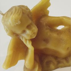 RARE Fine Art Beeswax Wax Candle Baby Angel Vintage Antique Original Collectible Hand-Etched Sculpture