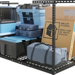 FLEXIMOUNTS 4x8 Overhead Garage Storage Rack, Adjustable Organization System, Heavy-Duty Metal Ceiling Racks