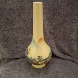Hand Painted Vase Countryside Life. Made In Taiwan. 