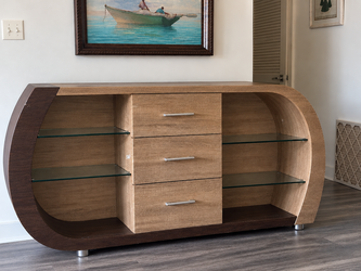 Modern Two-Tone Wooden Sideboard/Console Table With Glass Shelves