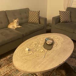Full Living room Set! 2 Couches, Coffee Table, 2 Side Tables And 2 Lamps 
