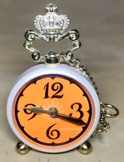 Vintage Westclox Mini Footed Wind-Up Alarm Clock Royal Crown Pocket Chain RARE!