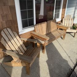 Handcrafted cedar bench and chairs