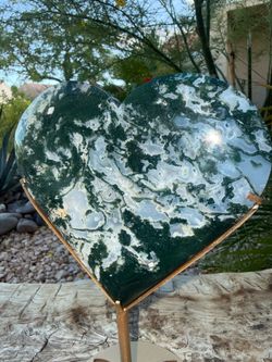 Large Moss Agate Crystal Carving on Stand