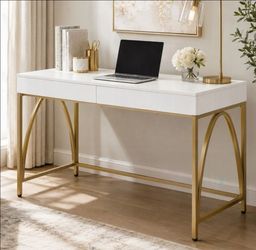 Brand New White & Gold Office Desk
