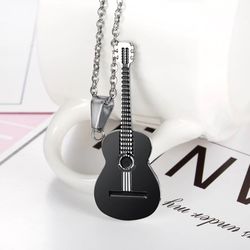 N154- Guitar Shape 316L Stainless Steel Necklace  - Unisex
