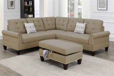 3 Piece Sectional Set & Storage Ottoman-Beige Color