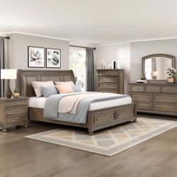 Bedroom Set 4 Pc Wire Brushed Antique Brown Finish. New Especial Price 