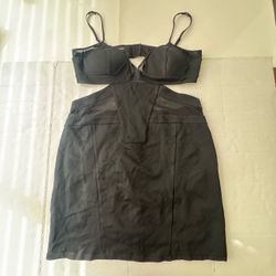 Pre Owned Good bebe Mini Dress Bodycon Cutout Sheer Satin Lined Black Women Size XL