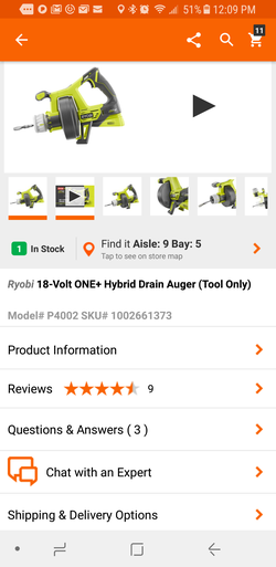 Ryobi 18v One + Hybrid Drain Auger