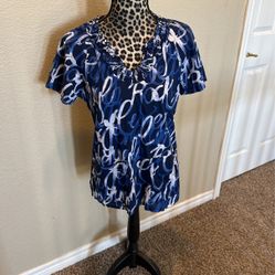 Scrub Top, Koi, Size M, $5