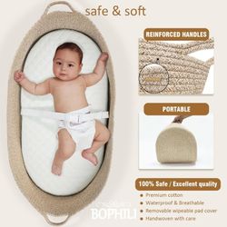 Baby Changing Basket w Foldable Baby Changing Pad and Waterproof Cover Cotton Rope Moses Table Topper Security Strap 