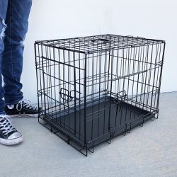 $25 (New) Folding 24” dog cage 2-door folding pet crate kennel w/ tray 24”x17”x19” 