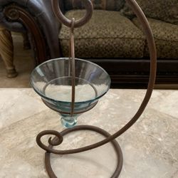 12.5” Tall Metal And Candle Glass Holder