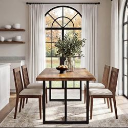 HH0072 63" Solid Wood Dining Table for 4–6 with Live-Edge Top Rectangular Shape, Heavy-Duty Metal Fr