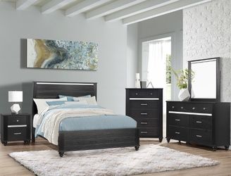 Brand new black queen bedframe + dresser + mirror + nightstand 4PCs bedroom set
