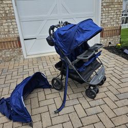 Blueberry Joovy Double Stroller w/ Extra Parts