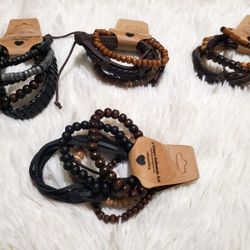 5pc Men's Wood Bead Bracelets Jewelry 