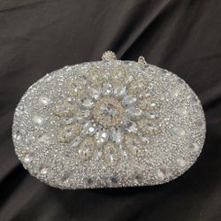 Silver diamond clutch purse