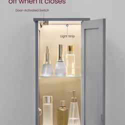 Tall Storage Cabinet with Lights, Slim Freestanding Cabinet with Adjustable Shelves, for Small Spaces, Bathroom, Living Room, Modern, 11.8 Inches Wide