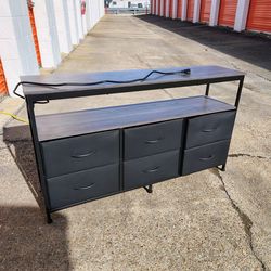 Huuger LED TV Stand for Bedroom, 47 Inch Dresser TV Stand for 43, 50, 55 Inch TV, Grey Black TV Stand with Storage, Entertainment Center with Power Ou