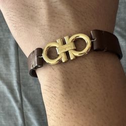 Ferragamo Leather Bracelet ( Reversible) Gold & Silver 