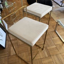Set of 2 Modern Gold + White Bar Stools – $80 (Pair)
