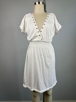 Express White Short Sleeve V Neck Studded Smocked Waist Mini Dress Size Small
