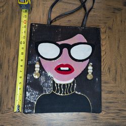 Sassy Lady Purse Sleek Glamour Fashion Women With Earrings Glasses Bag W/Handle