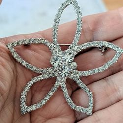 Rare Vintage Flower Rhinestone Brooch