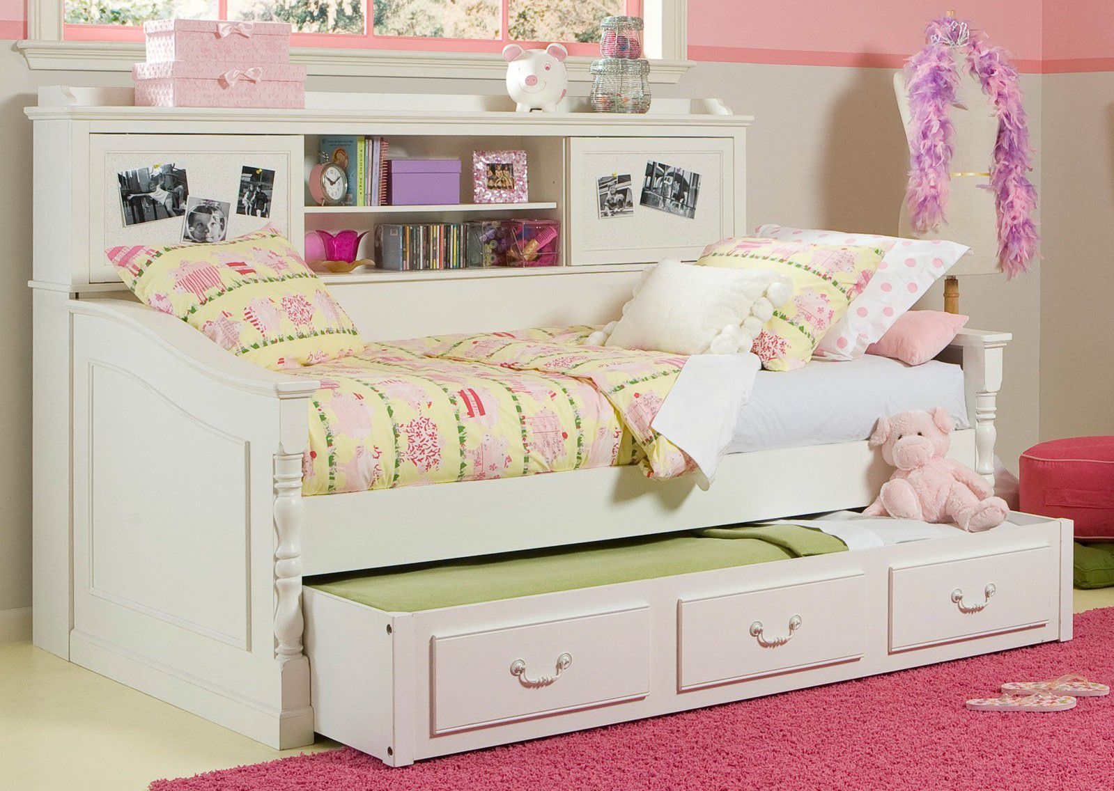White Twin Day Bed with Bookcase and Trundle